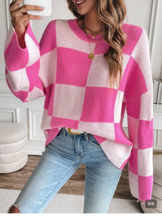 SHEIN Sweaters - SHEIN Pink and White Checkered Crewneck Sweater NWOT Size M